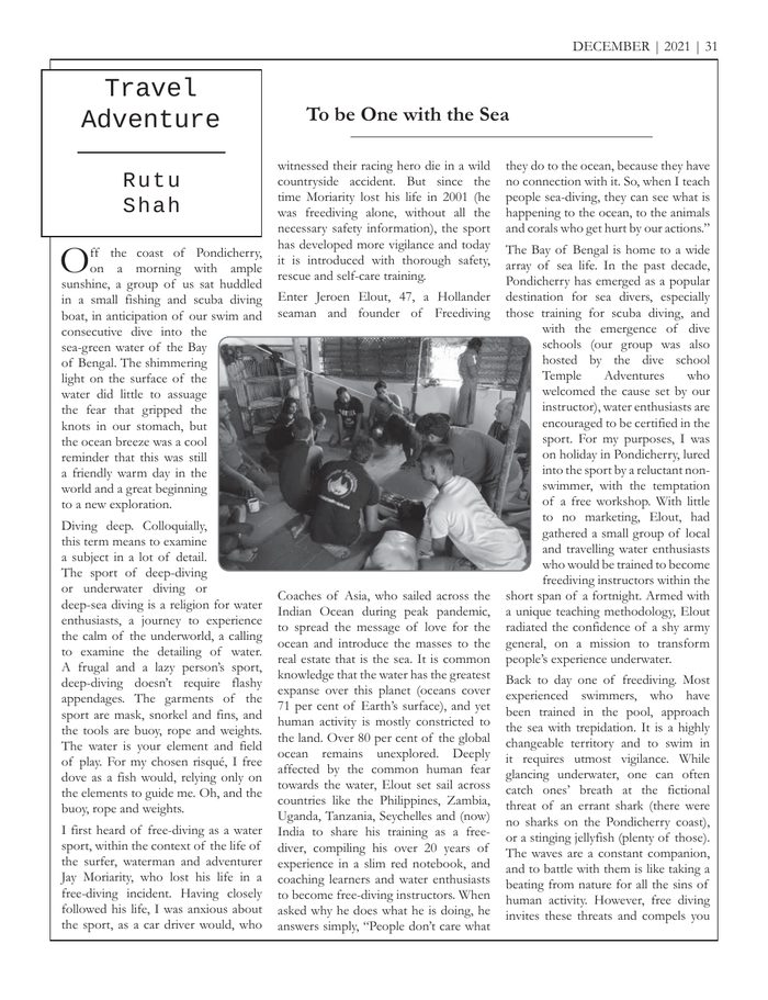 Eastern Review, December 2021 — opening page of "To be One with the Sea" by Rutu Shah