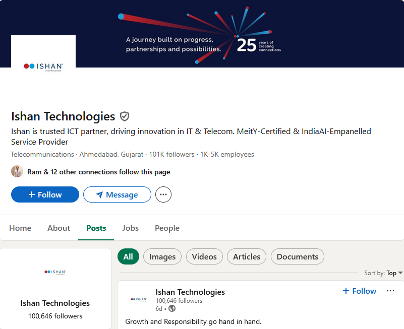 Ishan Technologies LinkedIn page screenshot