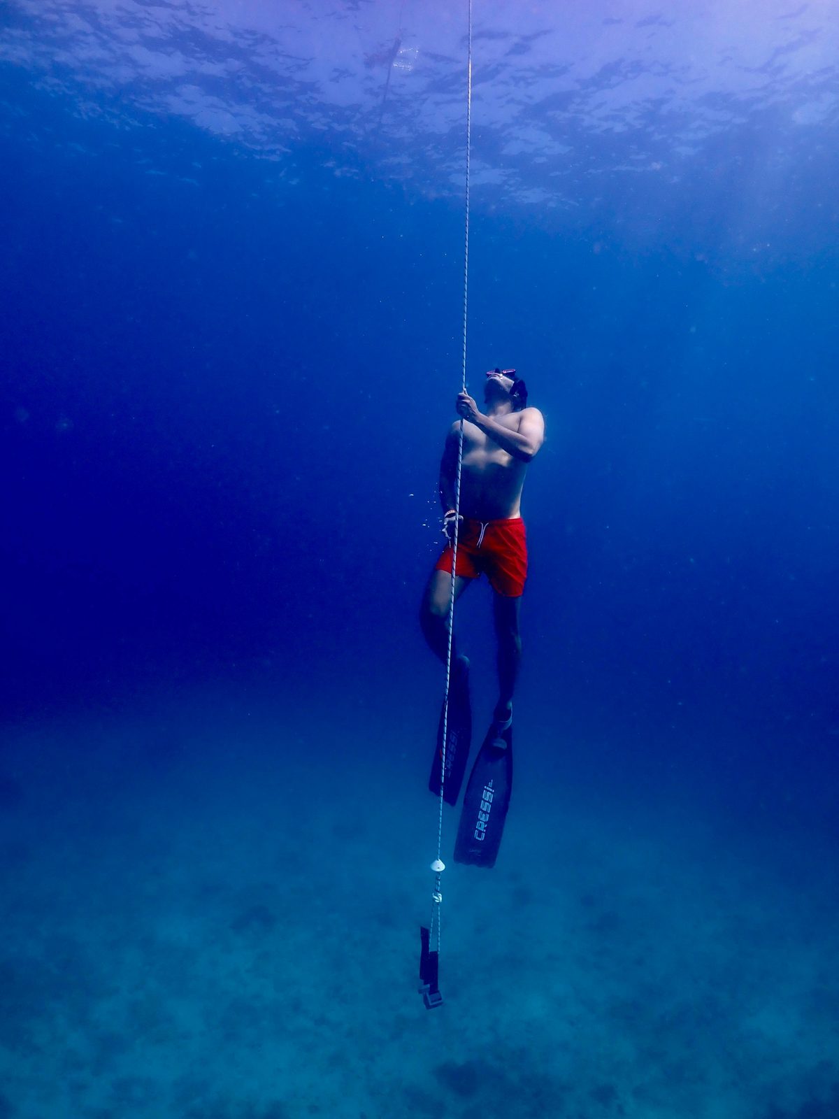 Underwater photograph of a freediver — Pondicherry coast workshop